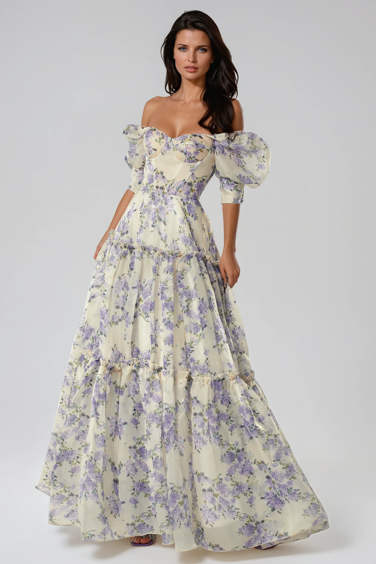  Ferdous Puff Sleeve Floral Maxi Dress In Purple