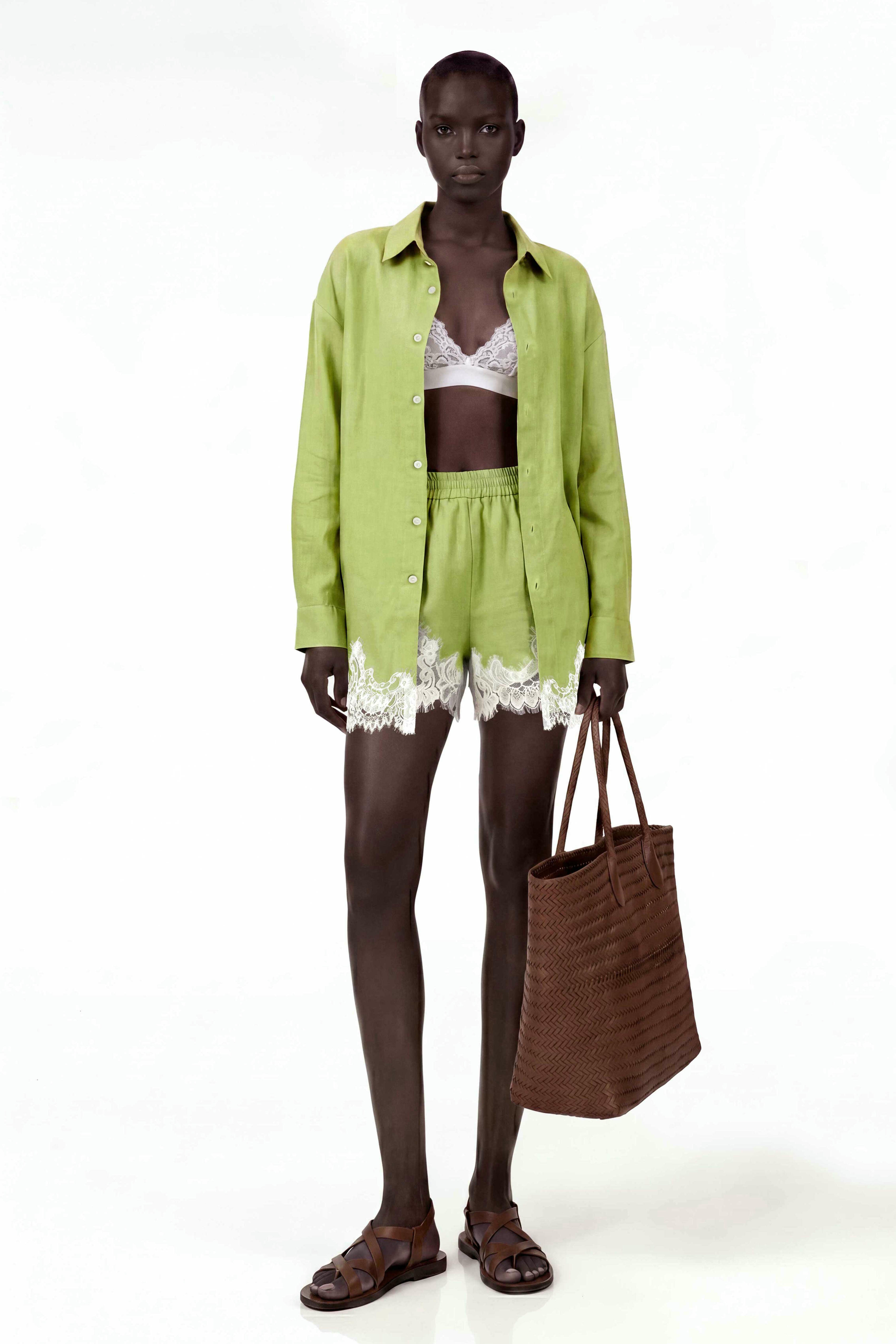 Fouzia Lace Shorts Set In Green