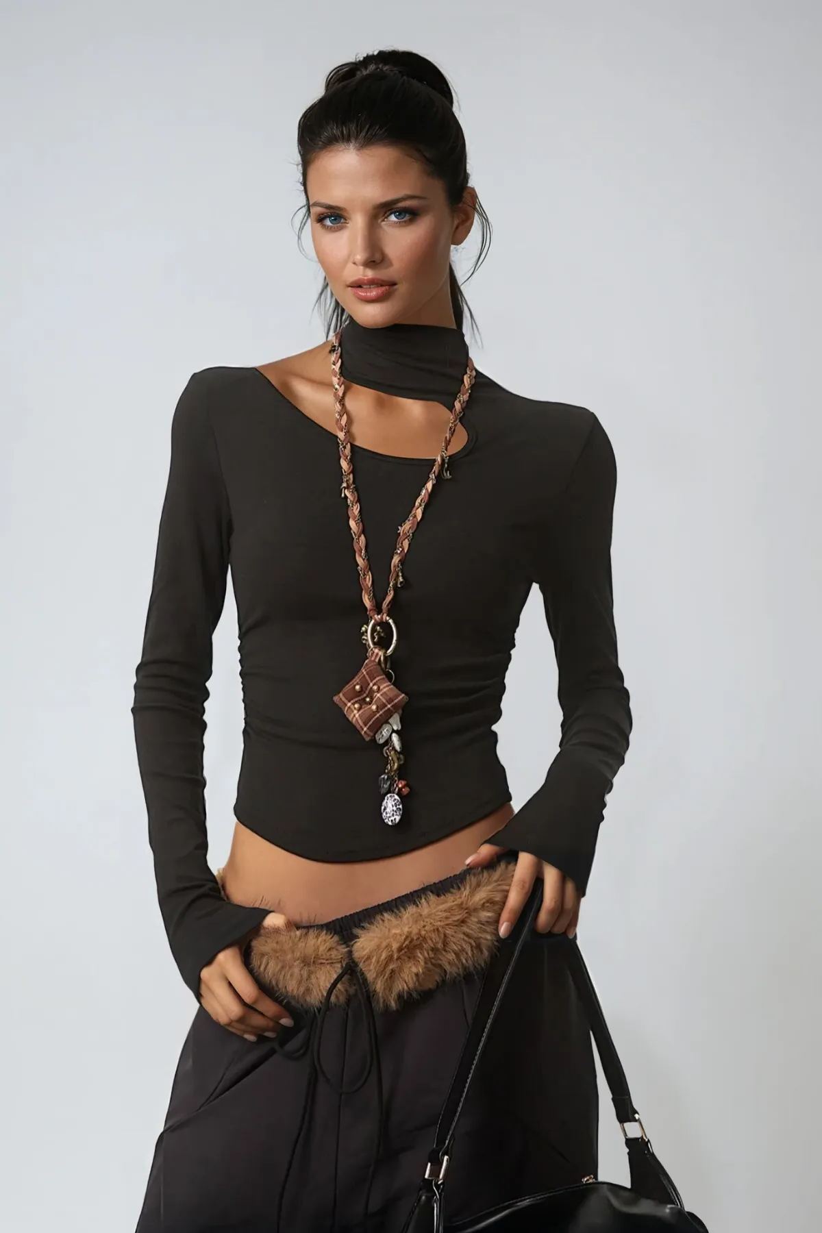 Dwayne Asymmetric Bodycon Top In Black