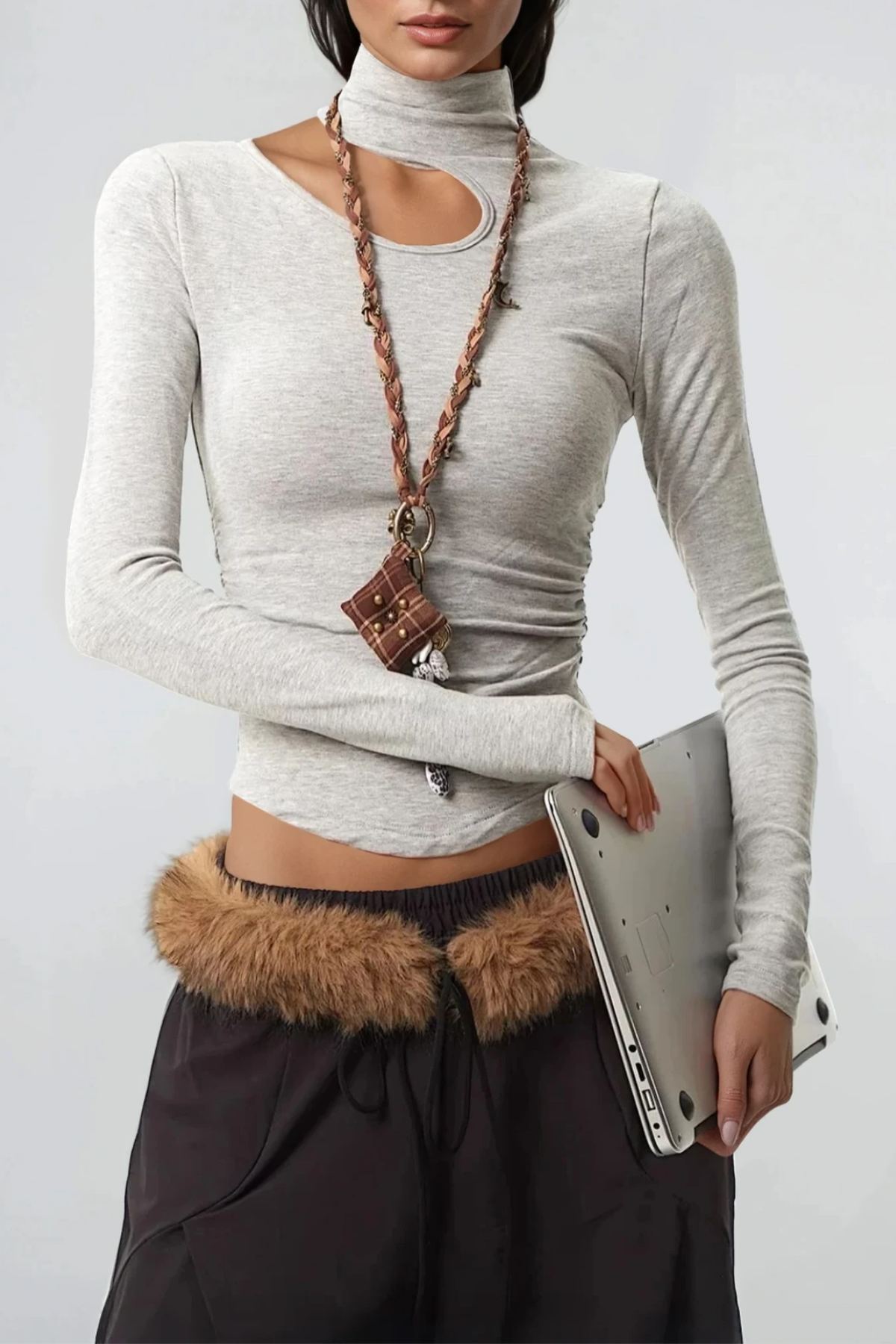 Dwayne Asymmetric Bodycon Top In Grey