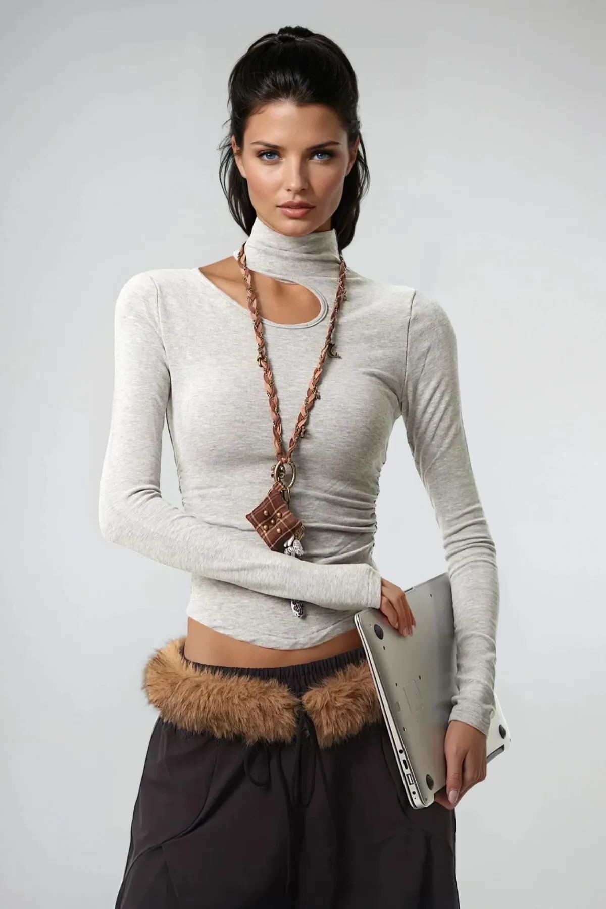 Dwayne Asymmetric Bodycon Top In Grey