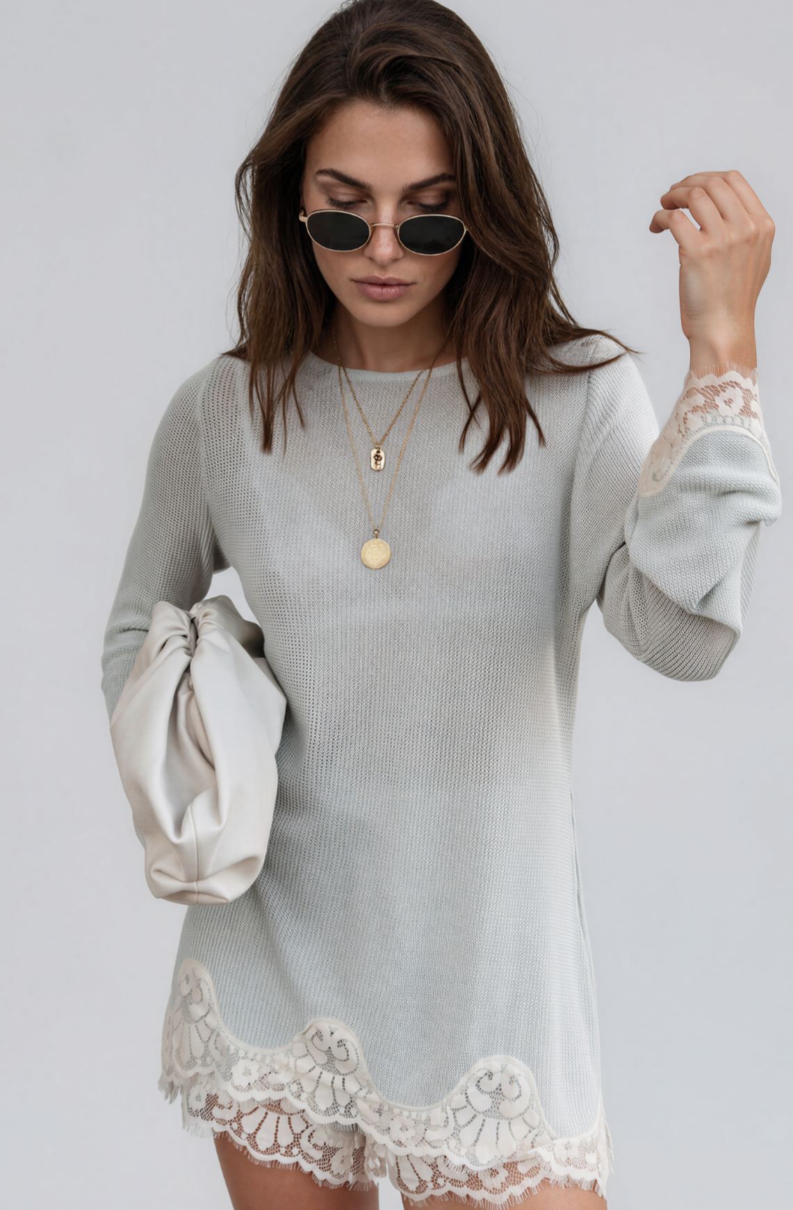 Kikuyo Knit Lace Shorts Set