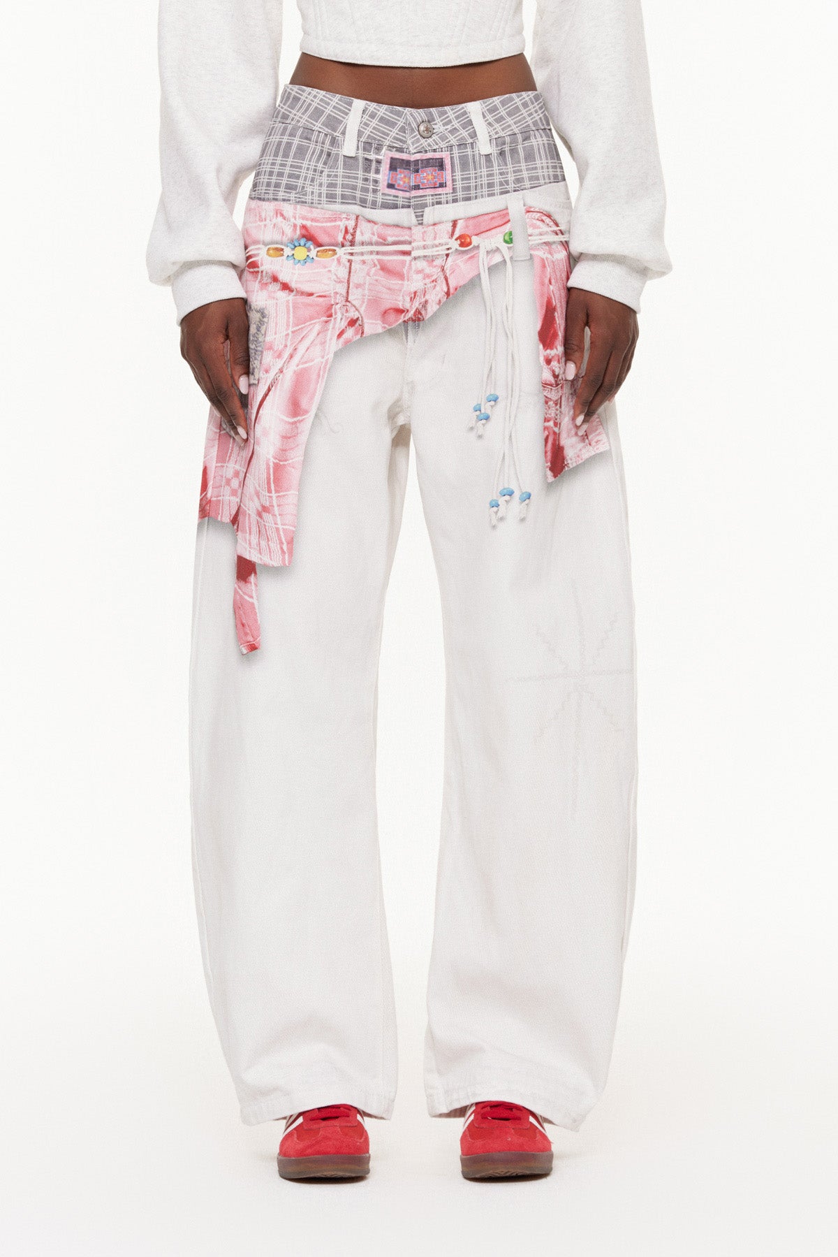 Famke Deconstruct Asymmetric Print Baggy Jeans