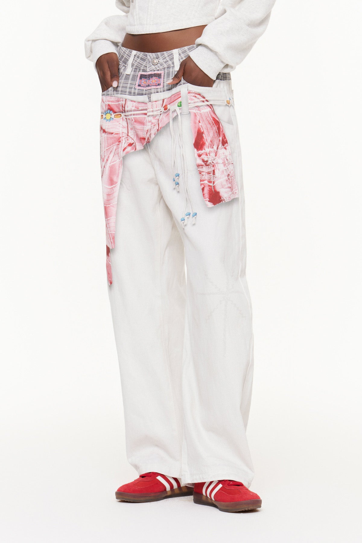 Famke Deconstruct Asymmetric Print Baggy Jeans