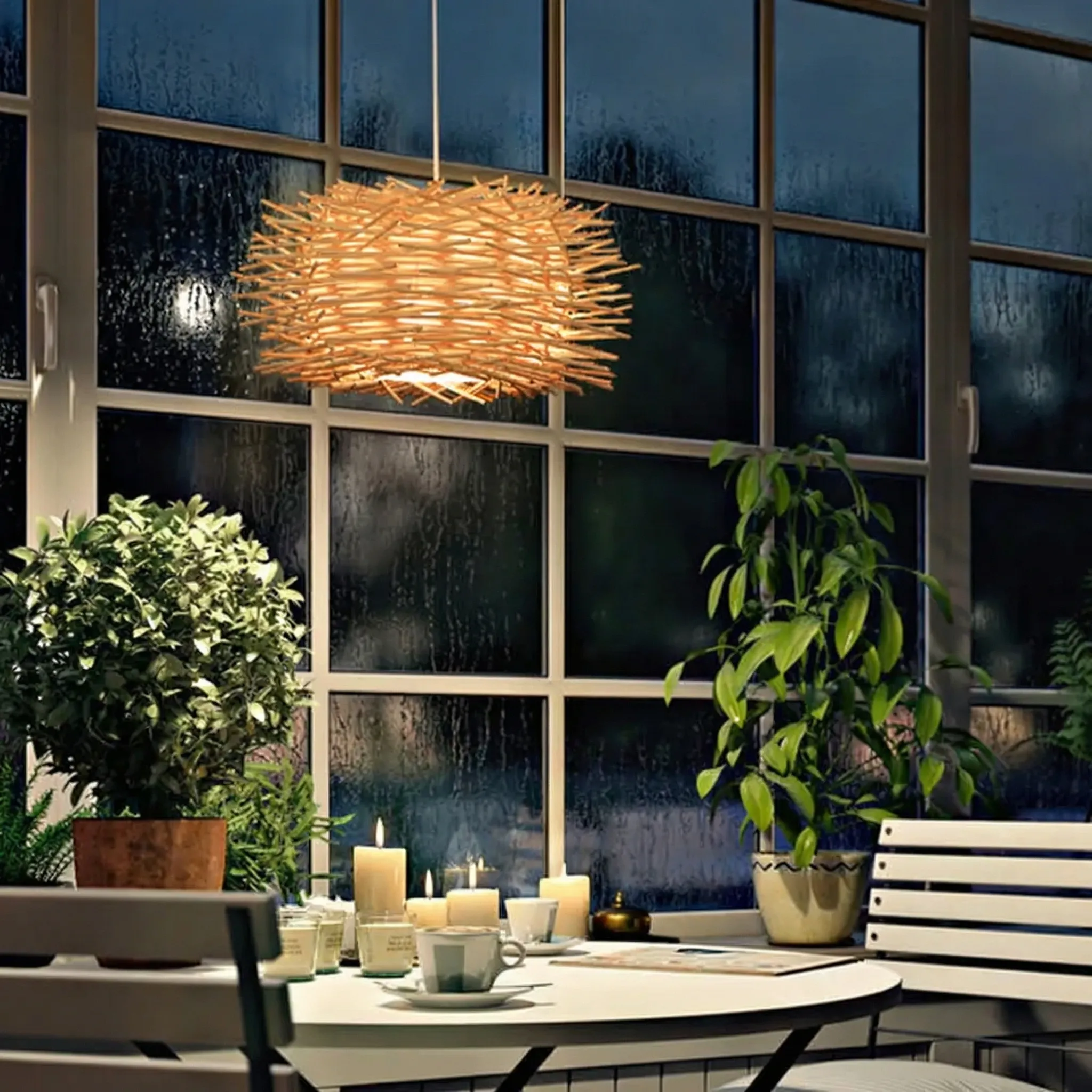 Rattan Bird's Nest Pendant Light Hand-Woven Twig Chandelier for Nature-Inspired Living