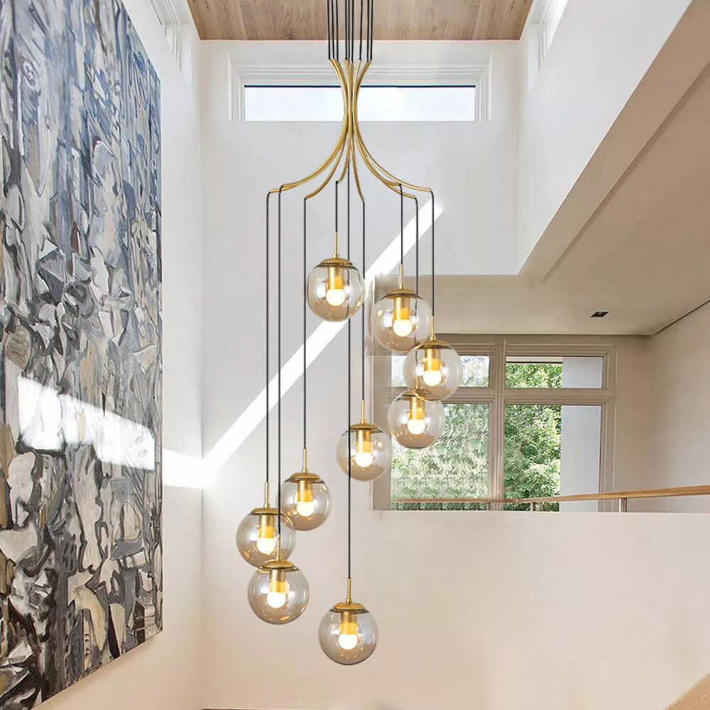 Minimalistic Bubble Brass Long Pendant Light Glass Chandelier