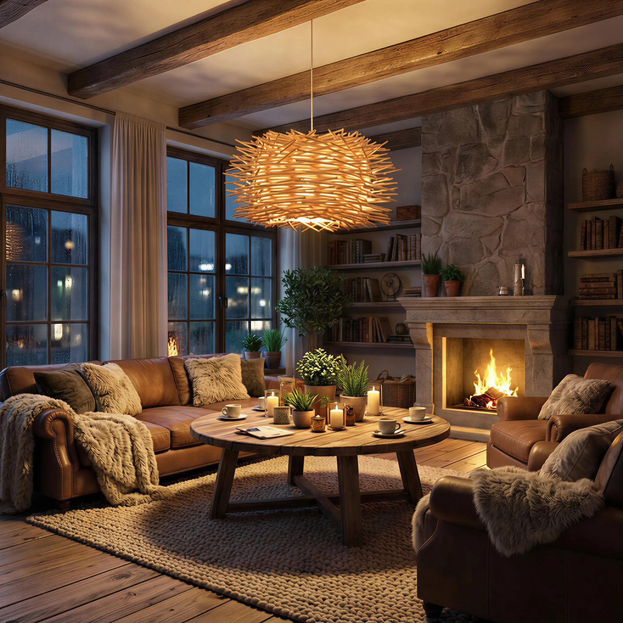 Rattan Bird's Nest Pendant Light Hand-Woven Twig Chandelier for Nature-Inspired Living