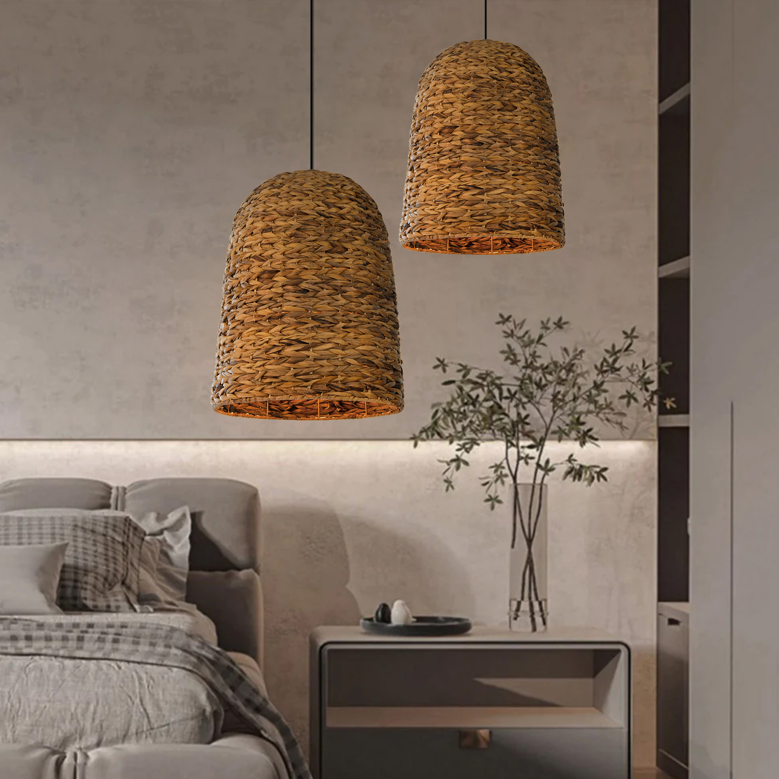 Japanese Wabi Sabi B&B Restaurant Chandelier Hand-woven Rattan Pendant Lampshade