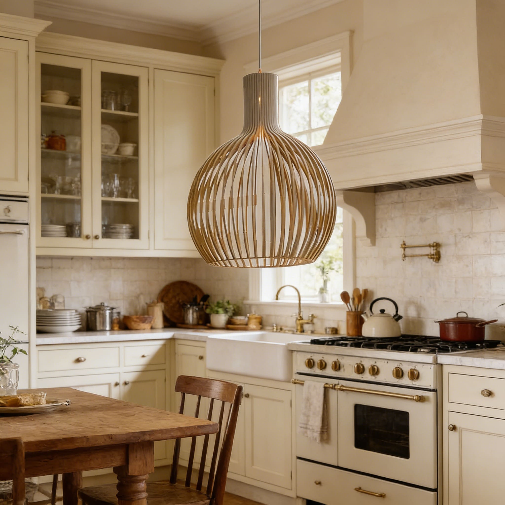 Japandi Boho Bamboo Pendant Light Handwoven Wood Dome Hanging Lamp