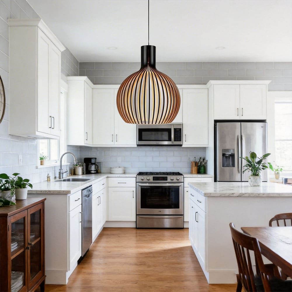 Japandi Boho Bamboo Pendant Light Handwoven Wood Dome Hanging Lamp