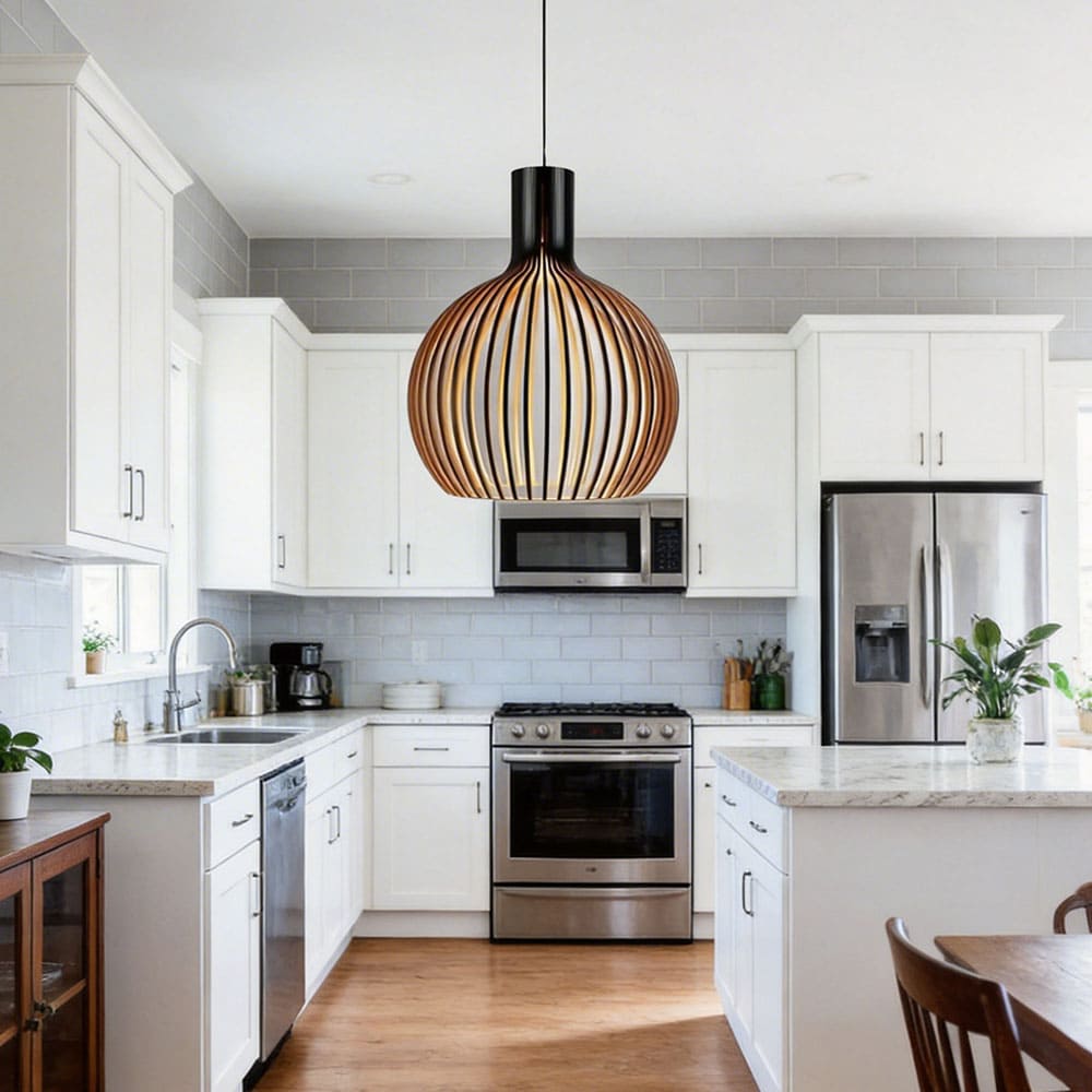 Japandi Boho Bamboo Pendant Light Handwoven Wood Dome Hanging Lamp