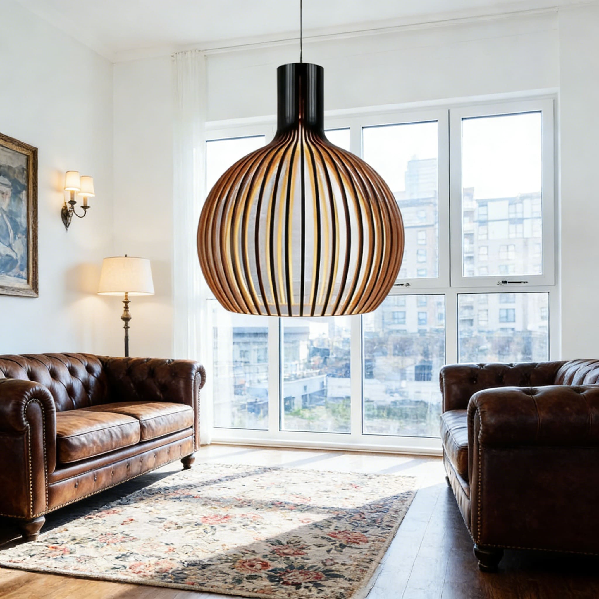 Japandi Boho Bamboo Pendant Light Handwoven Wood Dome Hanging Lamp