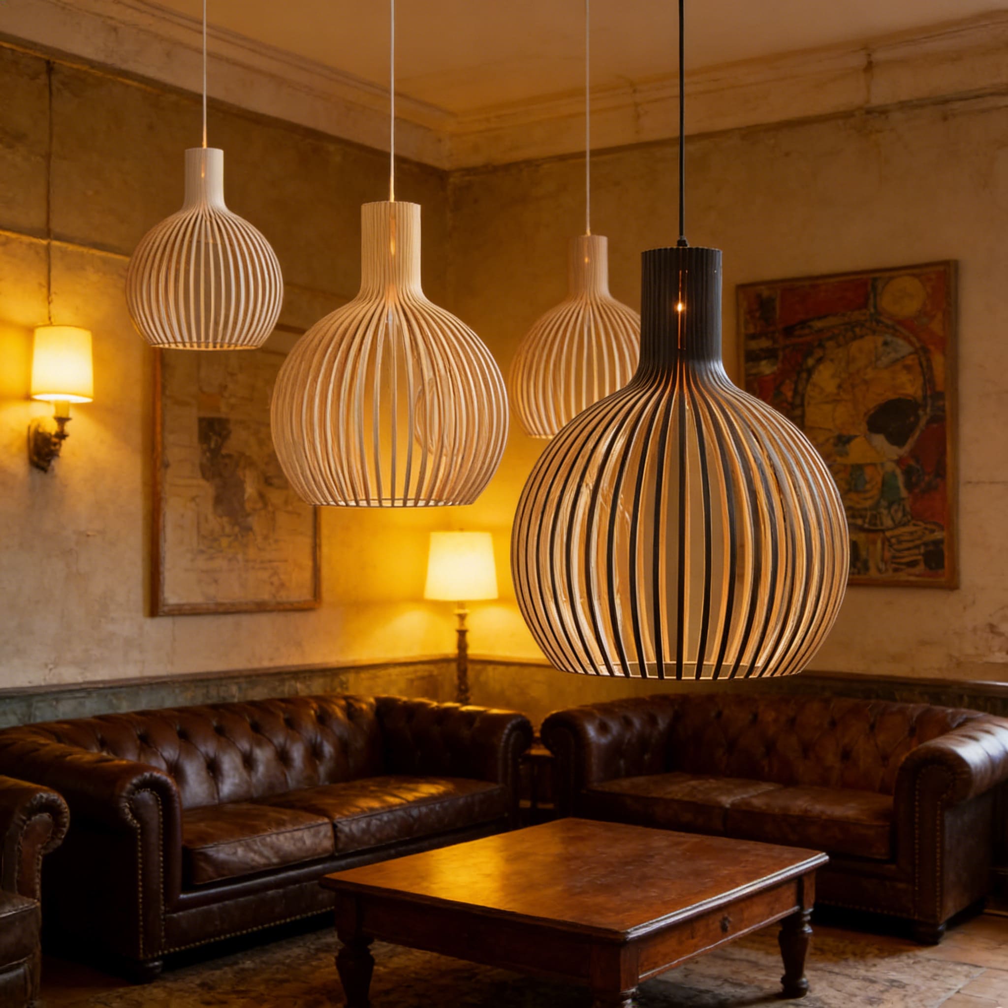 Japandi Boho Bamboo Pendant Light Handwoven Wood Dome Hanging Lamp