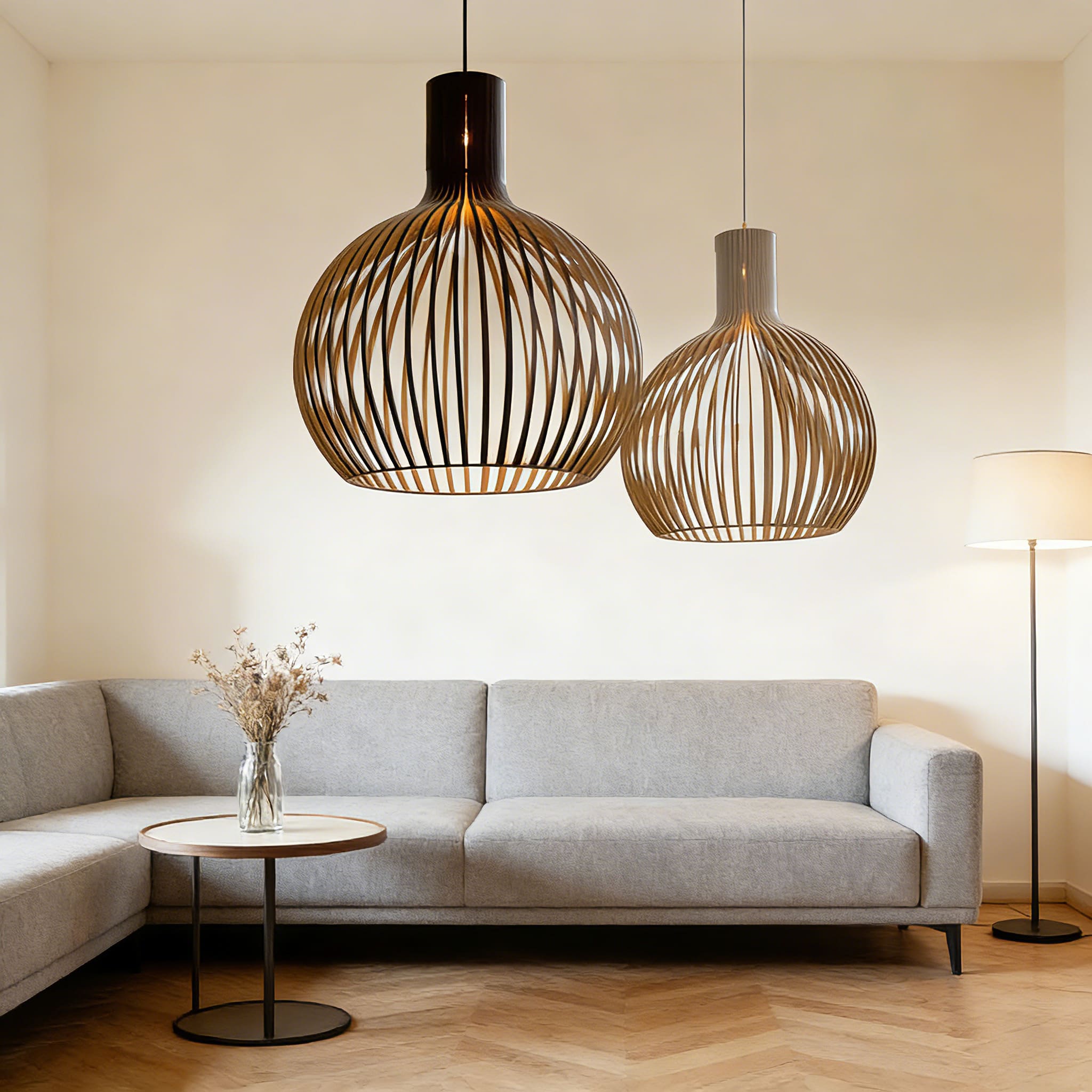 Japandi Boho Bamboo Pendant Light Handwoven Wood Dome Hanging Lamp