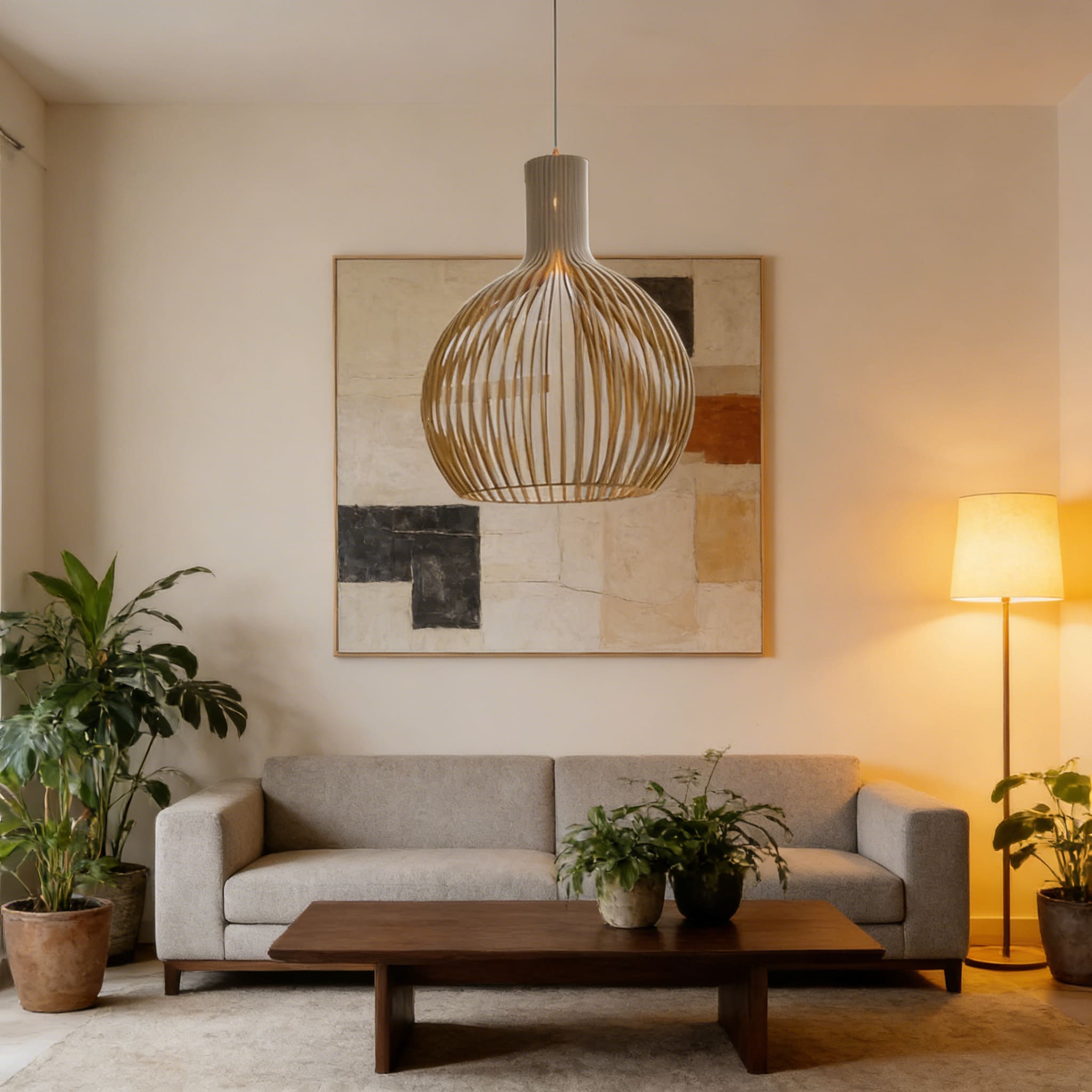 Japandi Boho Bamboo Pendant Light Handwoven Wood Dome Hanging Lamp