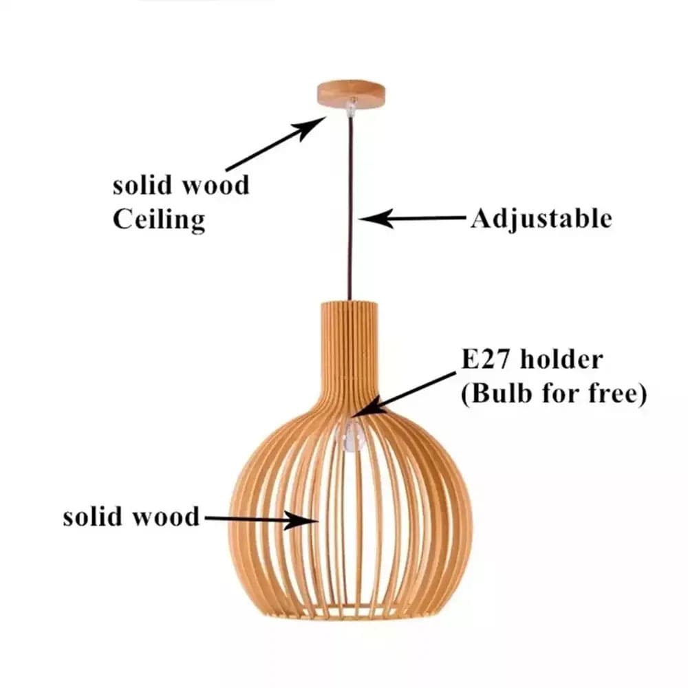 Japandi Boho Bamboo Pendant Light Handwoven Wood Dome Hanging Lamp