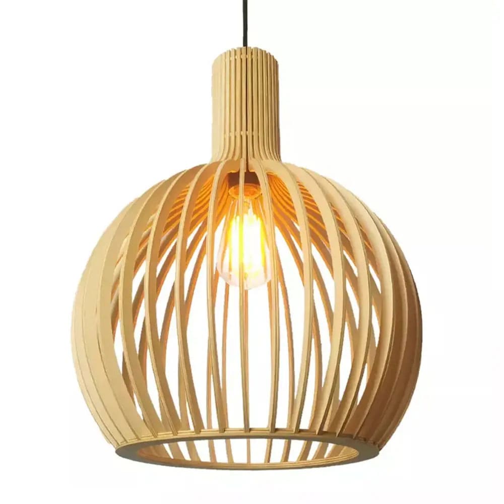 Japandi Boho Bamboo Pendant Light Handwoven Wood Dome Hanging Lamp