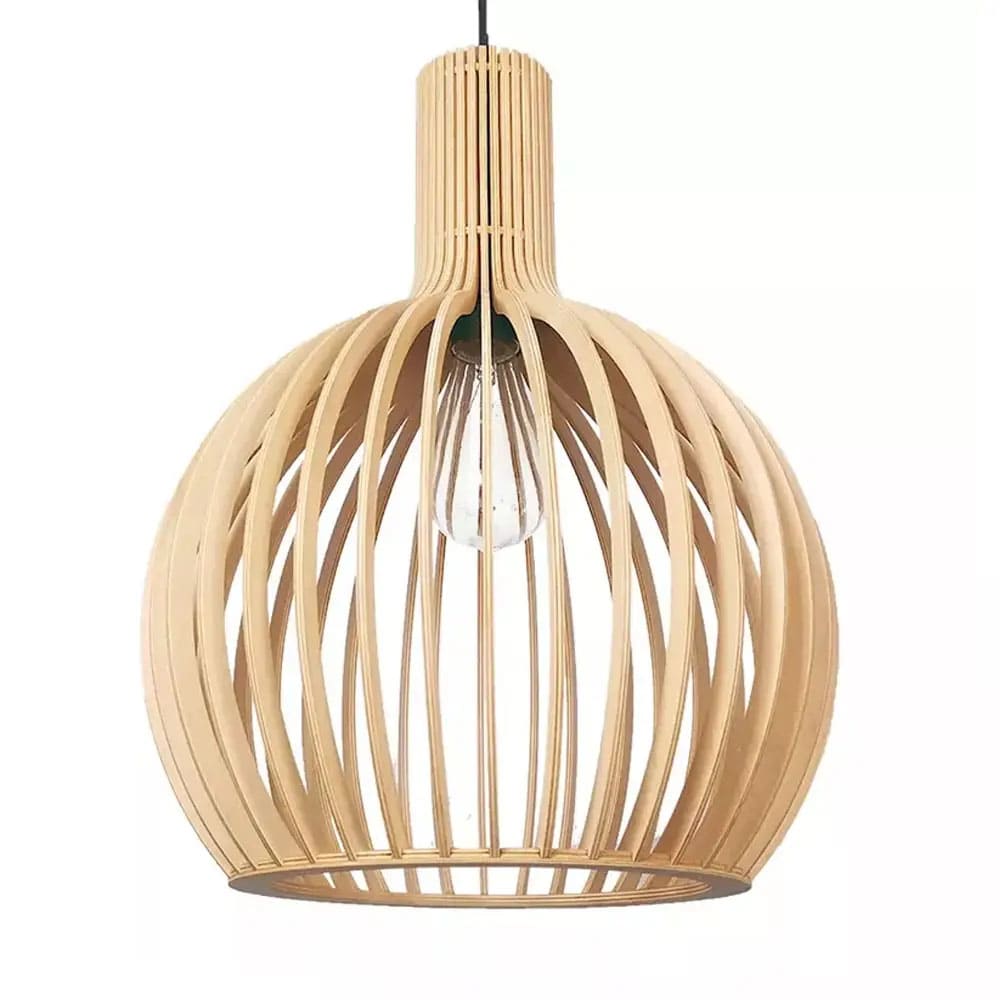 Japandi Boho Bamboo Pendant Light Handwoven Wood Dome Hanging Lamp