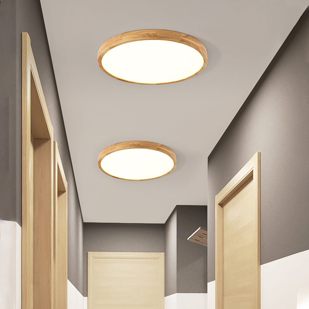 Ultra-thin 4.5cm Bedroom Round Wood Ceiling Lamp Simple Nordic Balcony Japanese Lamps