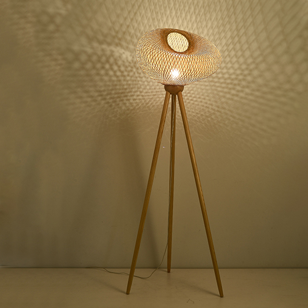 Bamboo Woven Design Floor Lamp Warm Wood Lighting