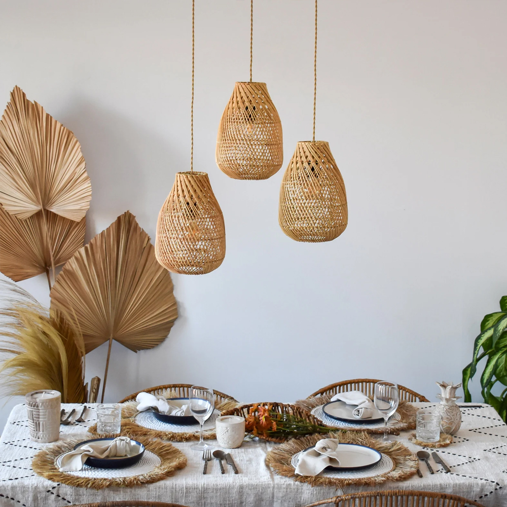 Boho Kitchen Lighting Fixture Unique Handmade Rattan Pendant Lamp Shade