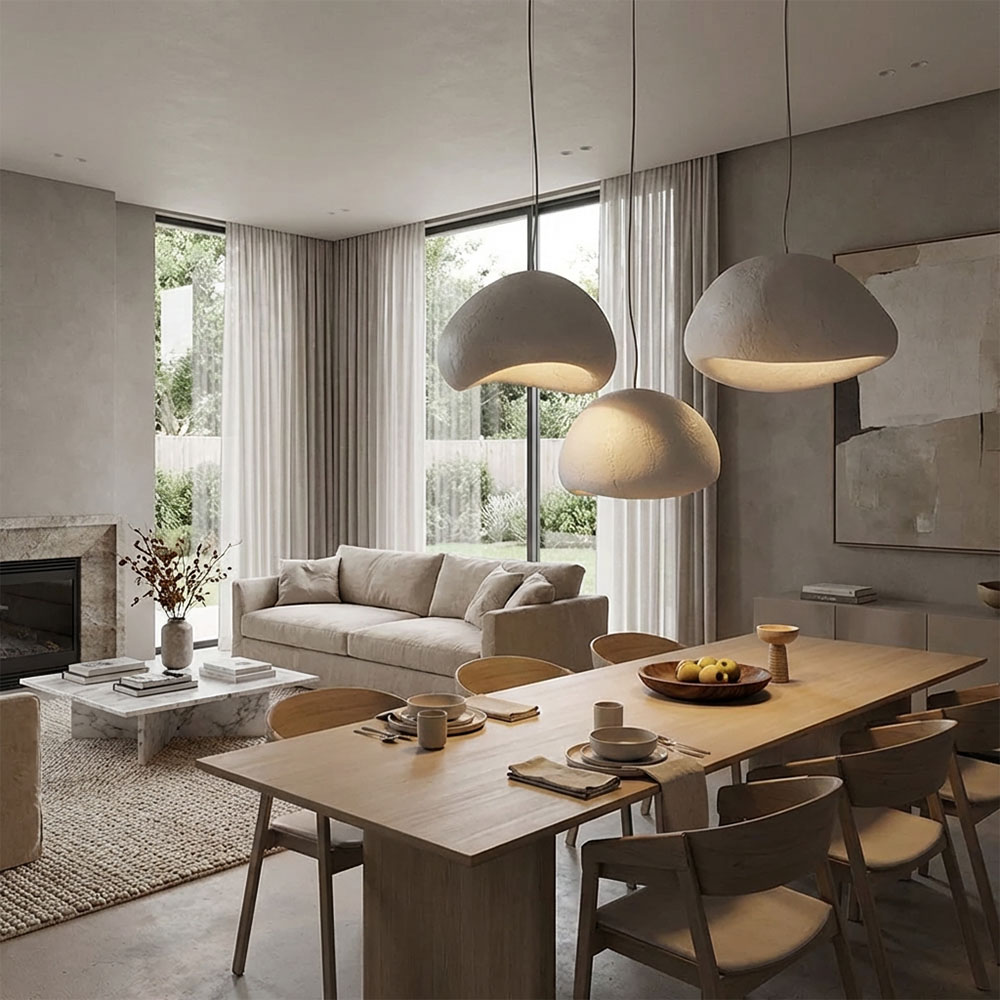 Organic Minimalism Resin Pendant Light Handmade Pebble Shaped Clay Hanging Lamp for Dining Room