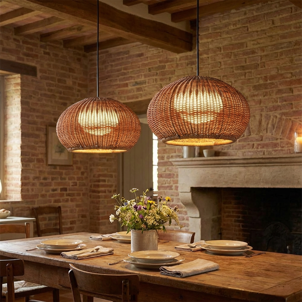 Rustic Rattan Pendant Lighting Waterproof Outdoor Garden Lantern for Gazebo and Terrace