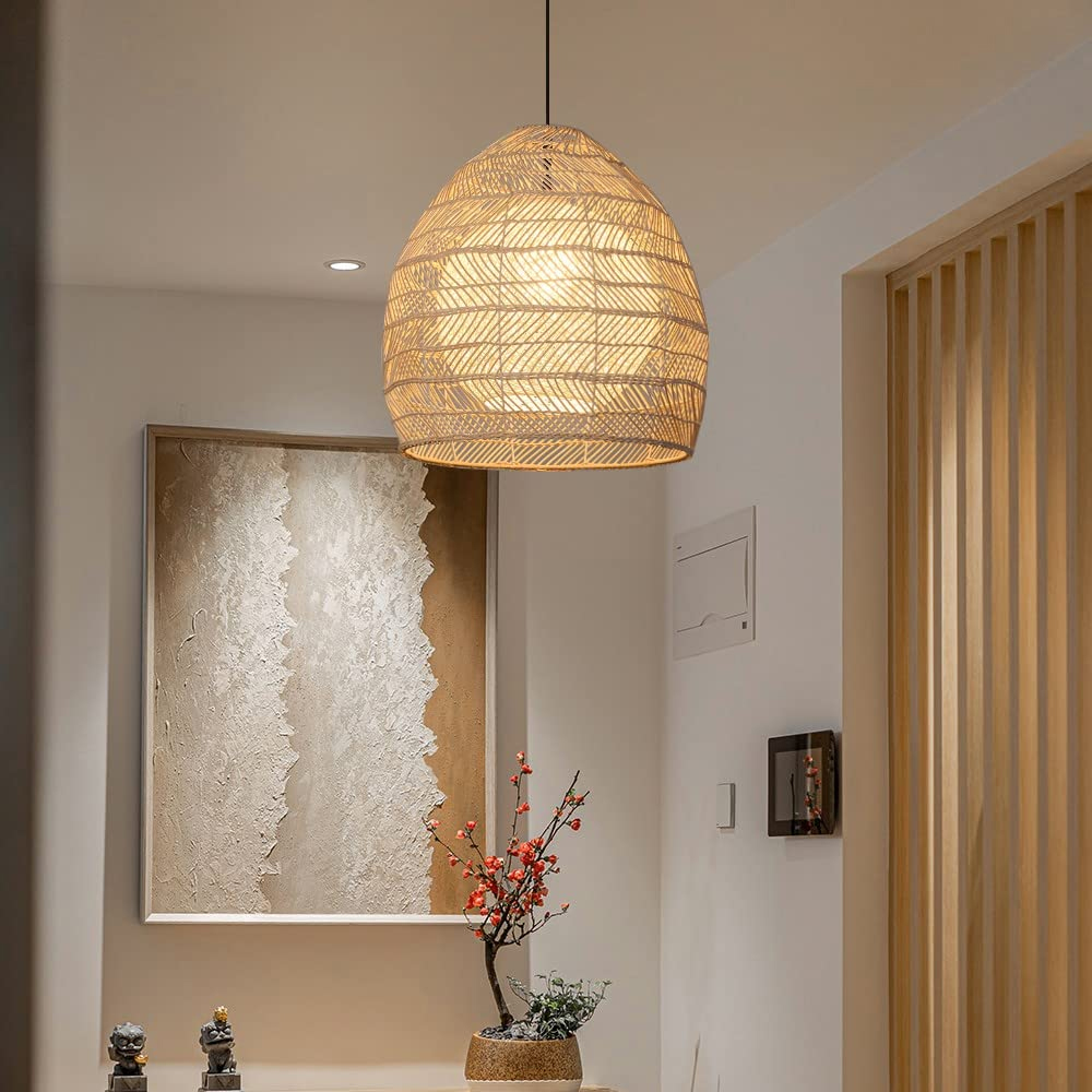 Natural Woven Wicker Rattan Chandelier Boho Basket Lighting Fixture