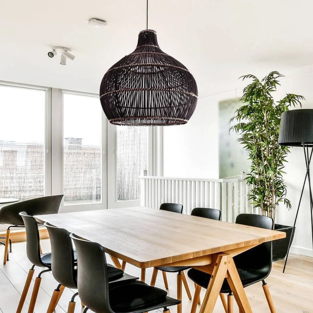 Palm Springs Black Rattan Pendant Interior Dining Room Lighting Design