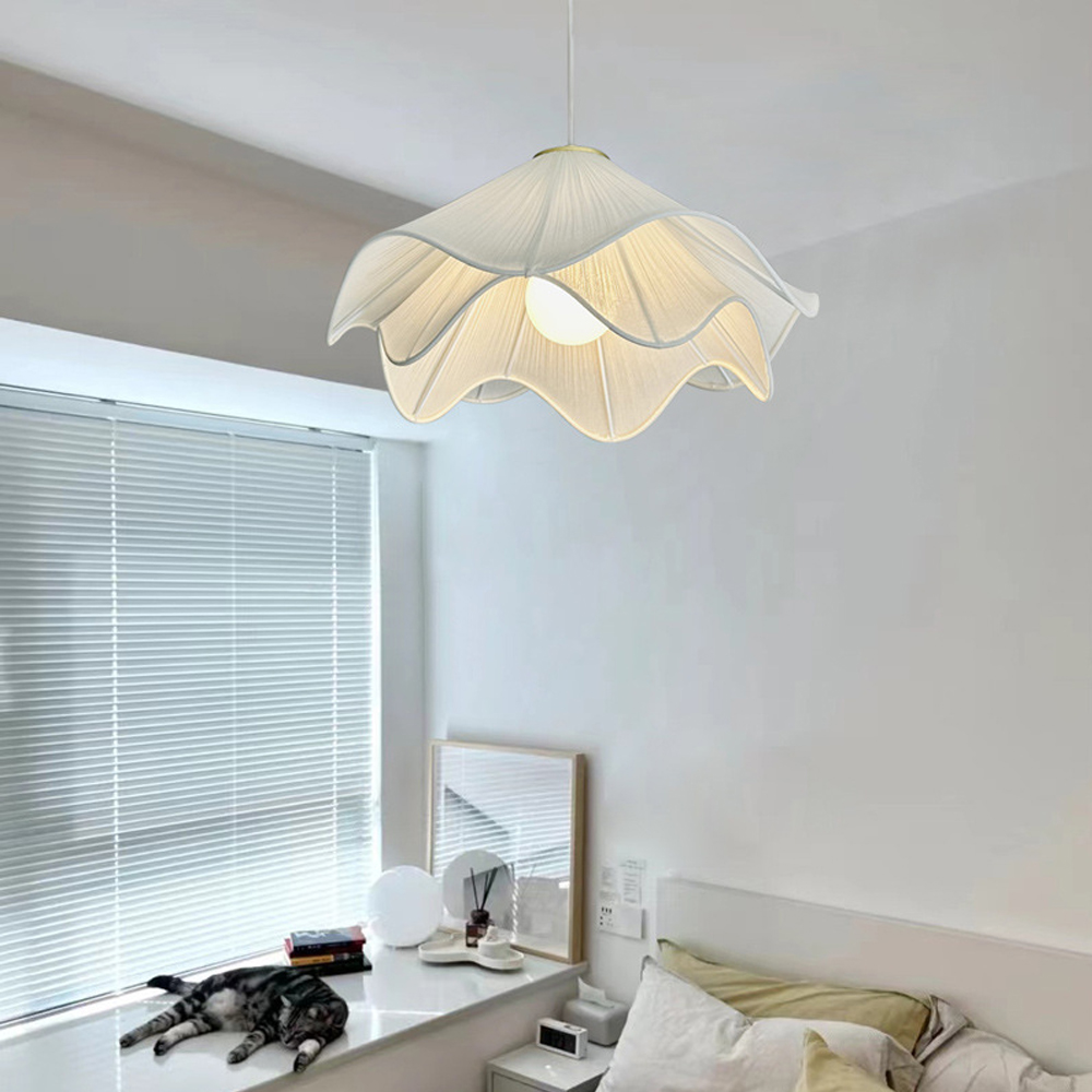 Simple Anna White Fabric Pendant Light French Living Room Flower Petal Chandelier