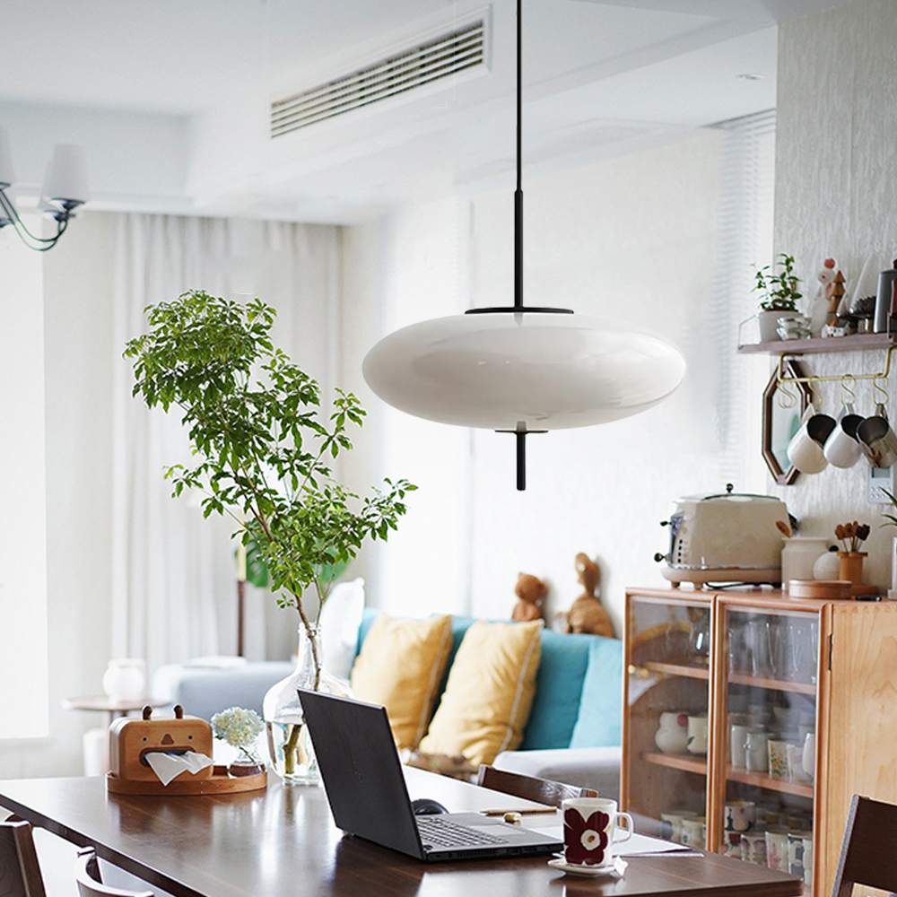 Vintage Oval White Chandelier Post Modern Minimalist Glass Pendant Light