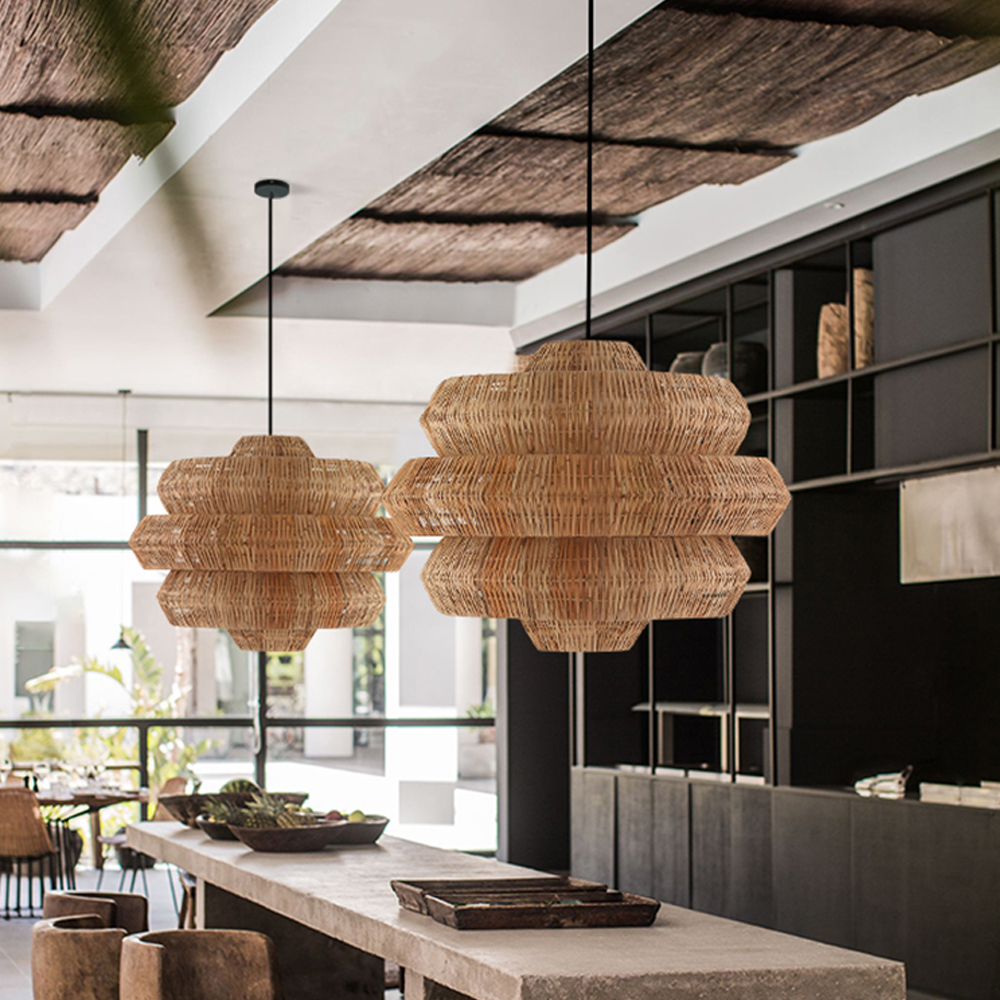 Oversize Rattan Chandelier For Spacious Space Wabi-sabi Retro Lighting fixture