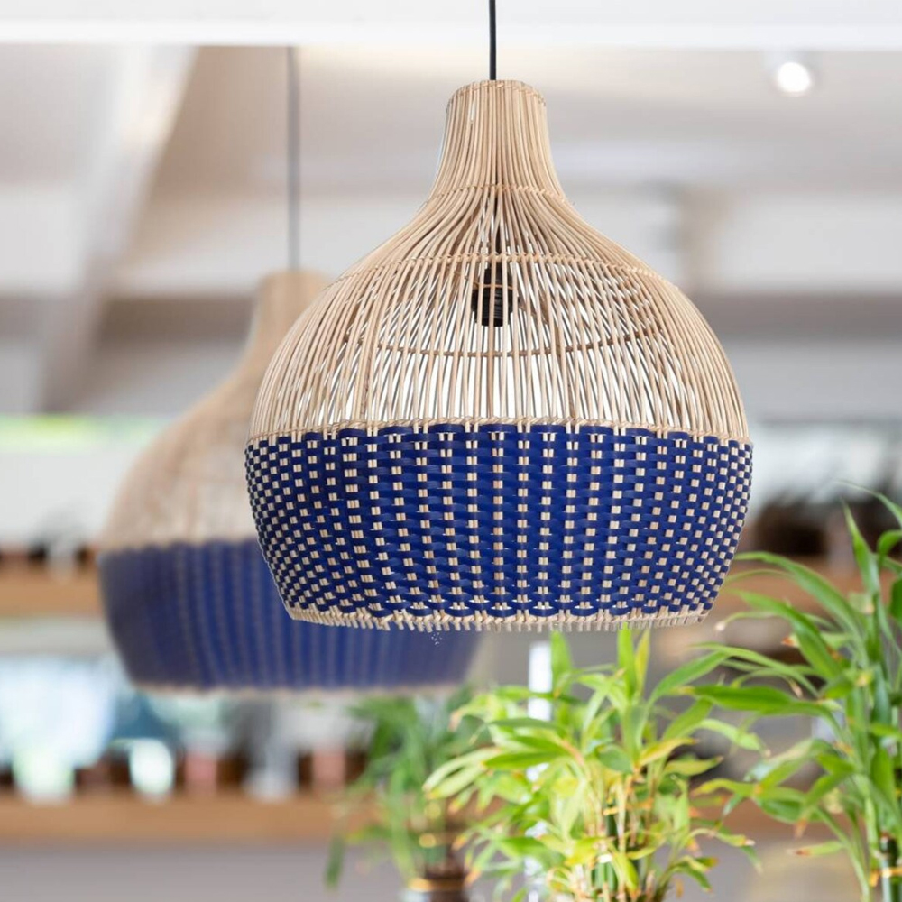 Classic Blue Rattan Pendant Light