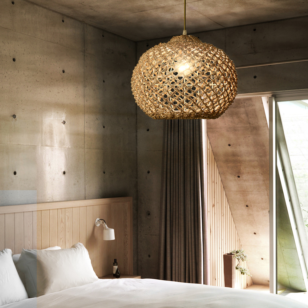 Rustic Rattan Pendant Lights Wabi-sabi Dining Room Chandelier