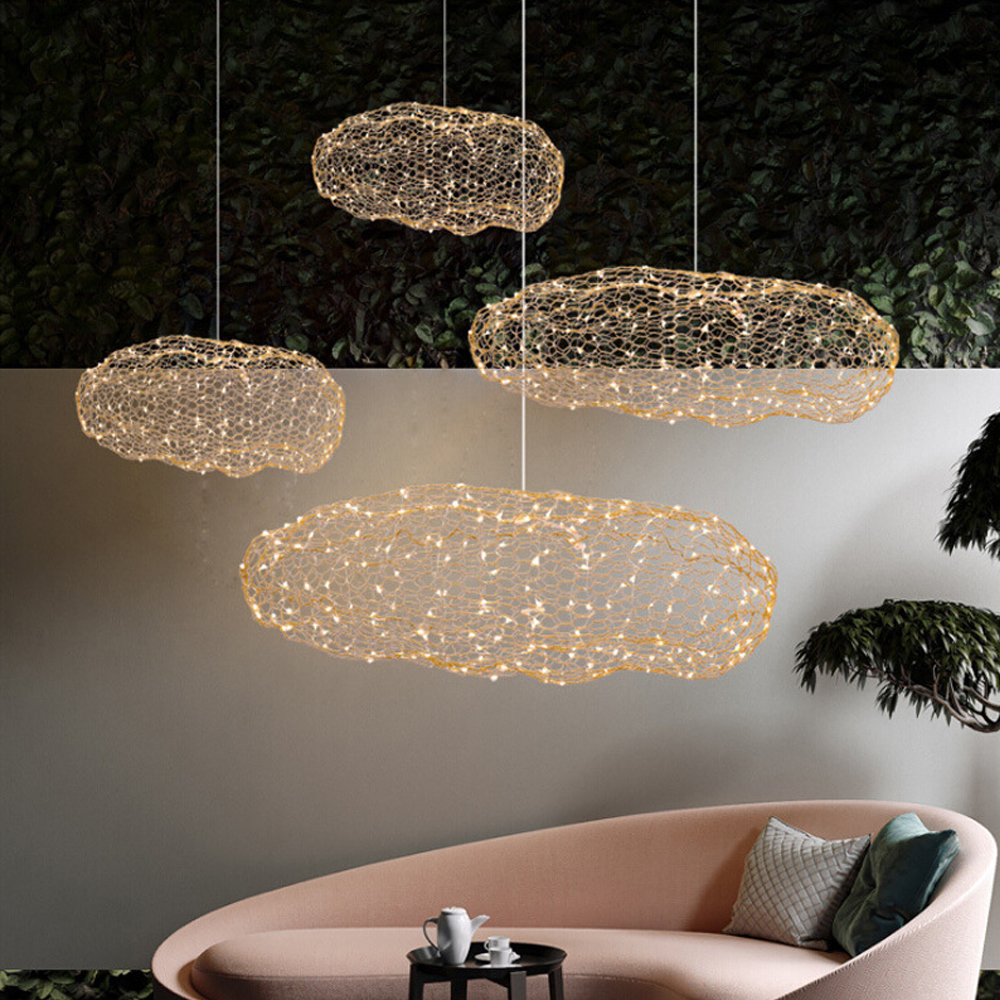 Nordic Chandelier Creative Cloud Pendant Light Gypsophila Metal Mesh Cloud Lamp