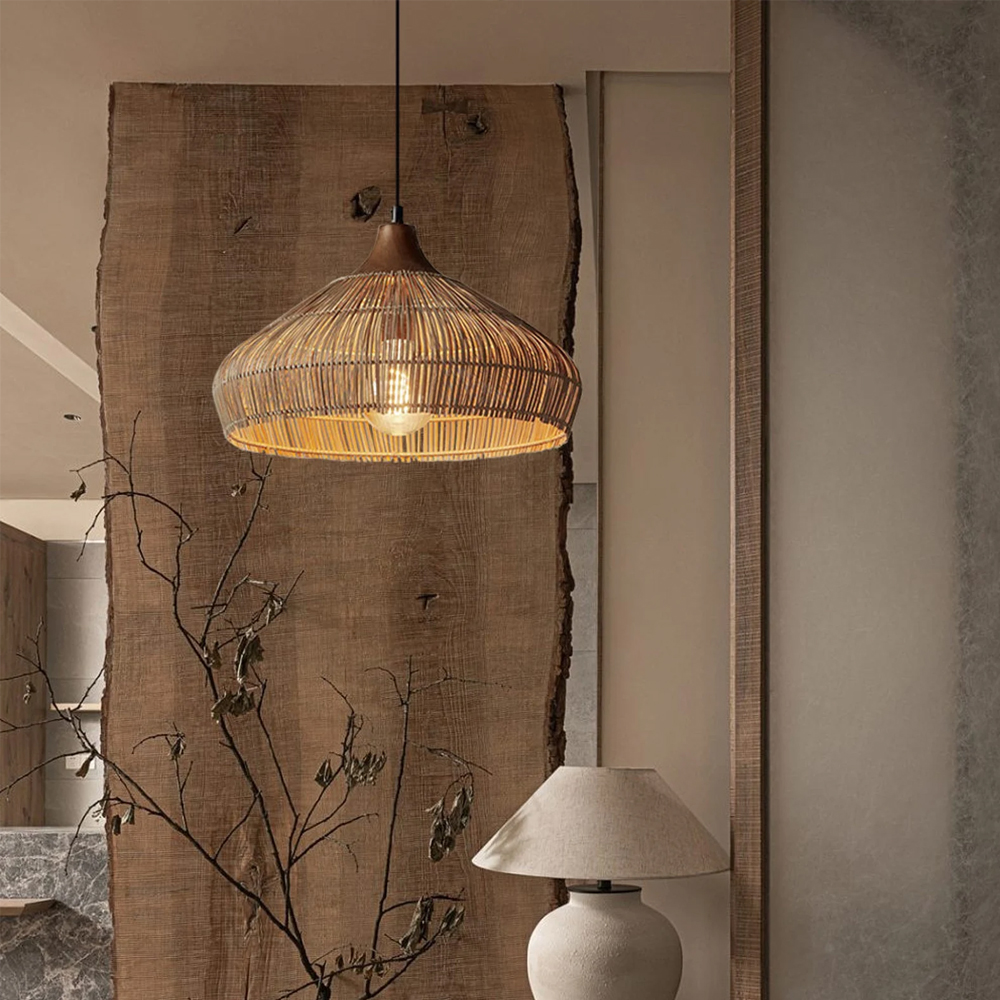 Farmhouse Rattan Pendant Chandelier Wabi-sabi Retro Woven Wicker Light Fixture