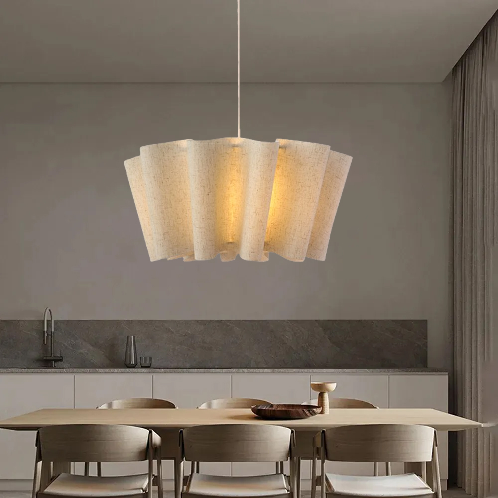 Nordic Fabric Pendant Light Lampshade Vintage Handmade Pleated Chandelier