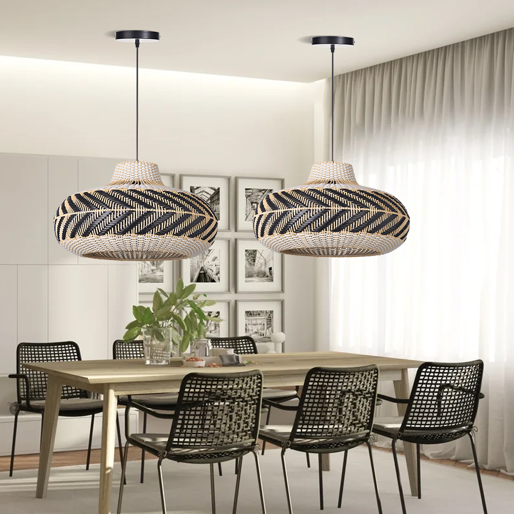 Dining Room Black Rattan Pendant Light Simple Home Decor Lighting Fixture