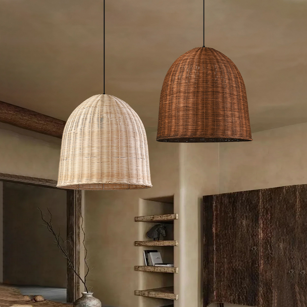 Restaurant Lamp Wabi-sabi Style Chandelier B&B Retro Hand-woven Rattan Lampshade