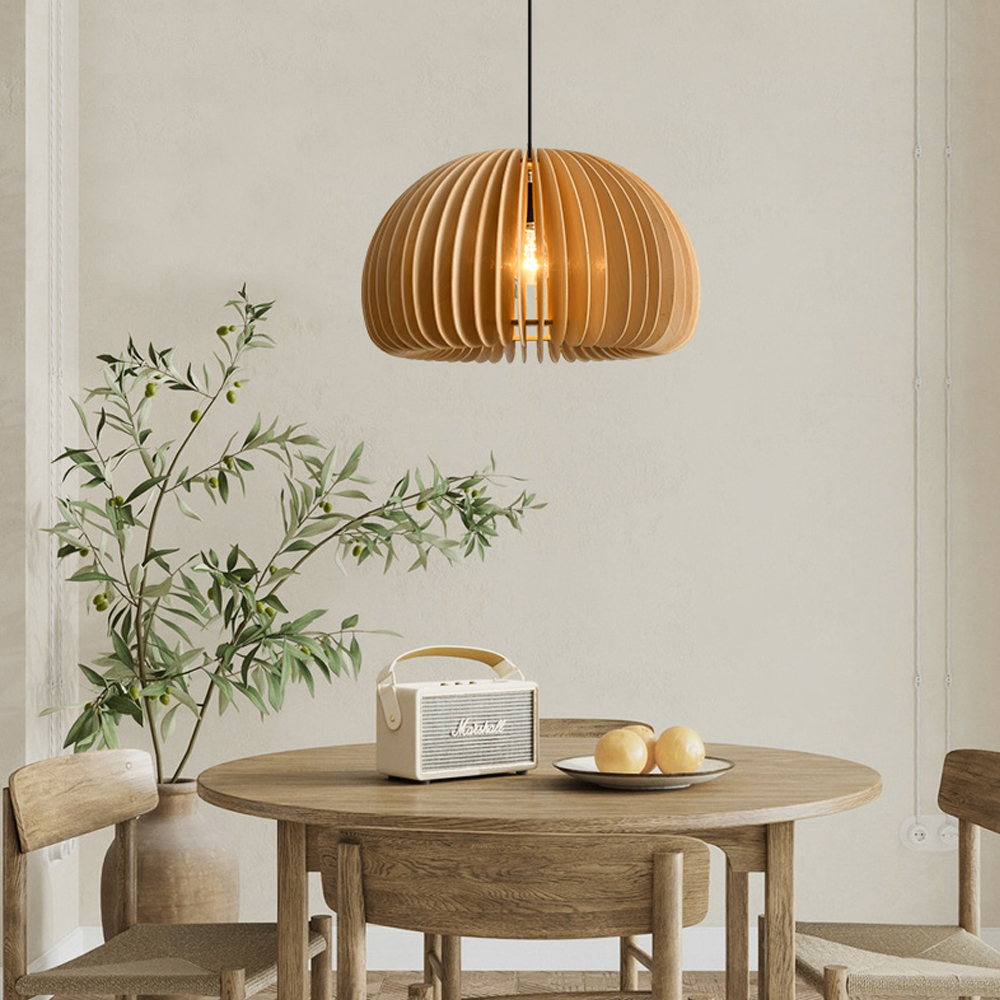 Japanese Pumpkin Lantern Wood Pendant Light Farmhouse Living Room Chandelier
