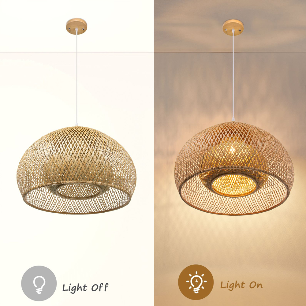 2 Layer Bamboo Pendant Light Shades Restaurant Dining Room Decor Chandeliers