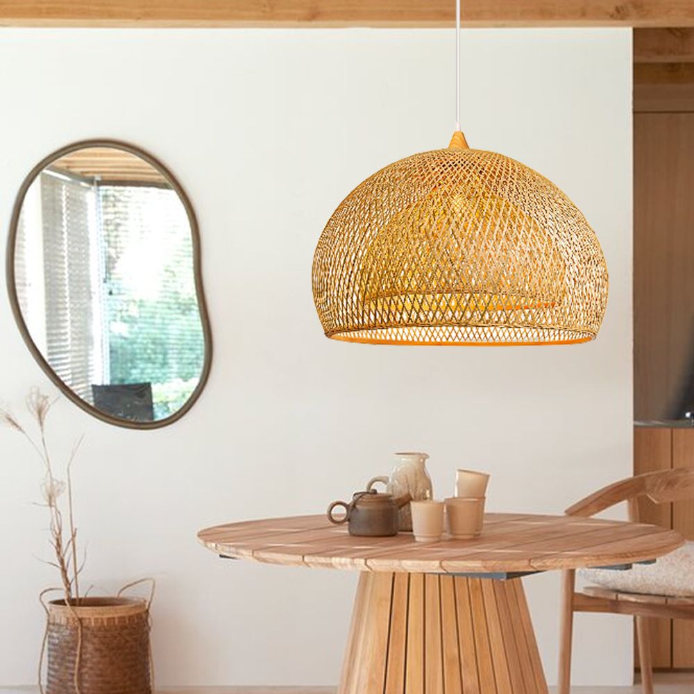 Japandi Style Handwoven Bamboo Pendant Light for Dining Nook