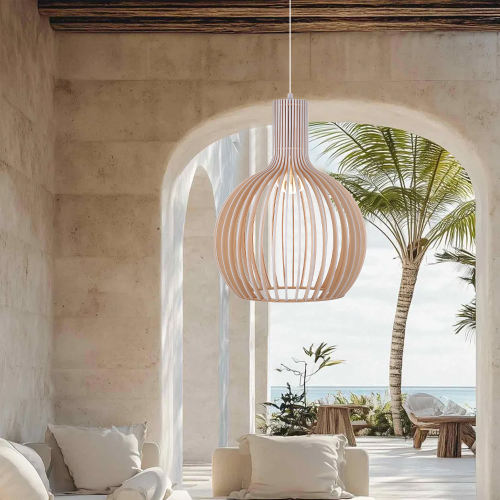 Small Chandelier White Wood Birdcage Pendant Lights