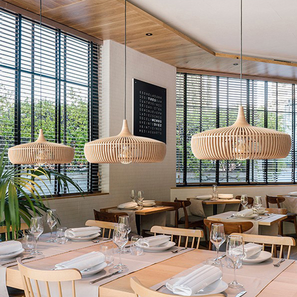 Japanese Rustic Farmhouse Wooden Pendant Light Restaurant Lamp