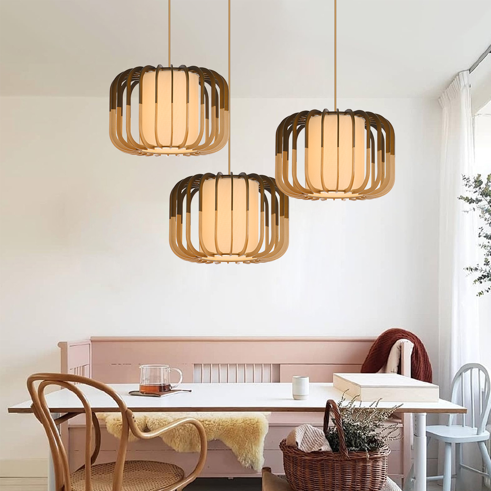 Japanese-style Small Wooden Pendant Lamp for Dining Room Kitchen