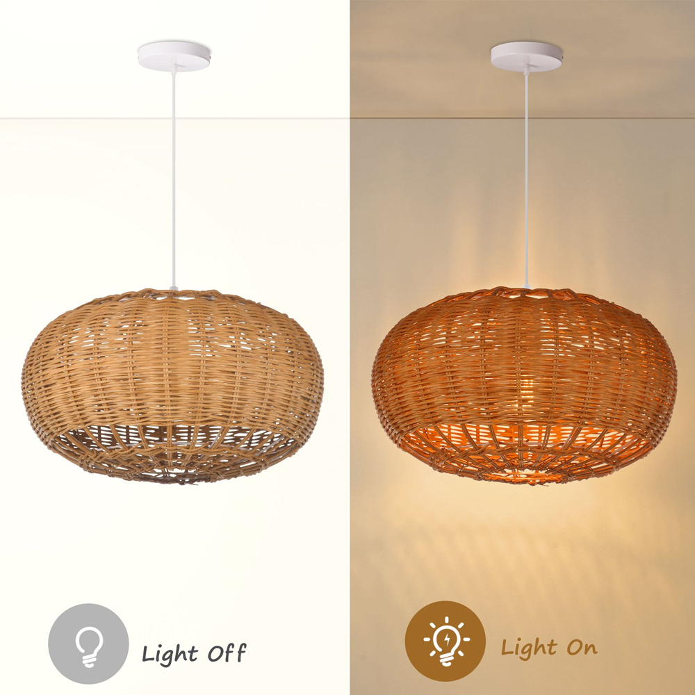 Wabisabi Dining Room Rattan Pendant Lights with White Hardwired
