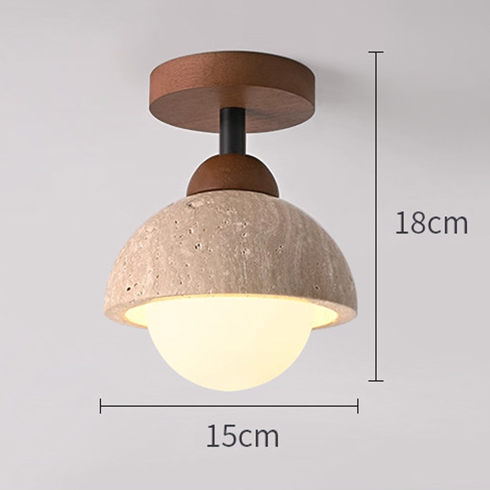 Japanese Mid-Century Retro Yellow Travertine Mini Ceiling Light Entryway Hallways Flush Mount Lamp