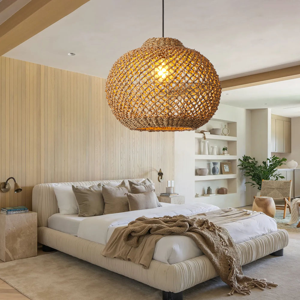 Handwoven Natural Water Hyacinth Chandelier Dining Room Kitchen Seagrass Pendant Light