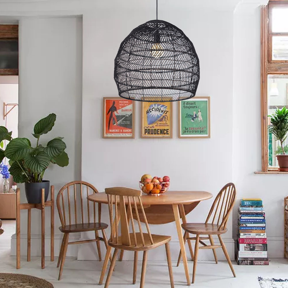 Natural Rattan Dome Pendant Light  Wicker Hanging Lamp for Cozy Living Room Dining Room