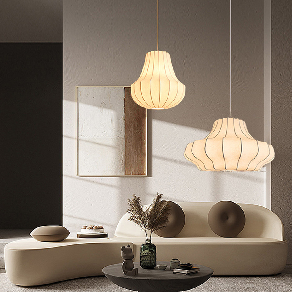 Nordic Simple White Silk Chandelier Dining Room Fabric Pendant Lighting